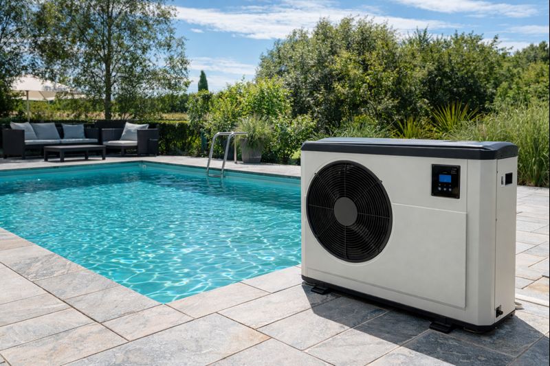 Kako odabrati dizalicu topline za bazen – praktičan vodič Dizalica topline za bazen postavljena uz privatni bazen