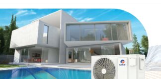 Dizalica topline za bazen – usporedba Gree i premium brendova Gree dizalica topline za bazen postavljena uz moderan bazen